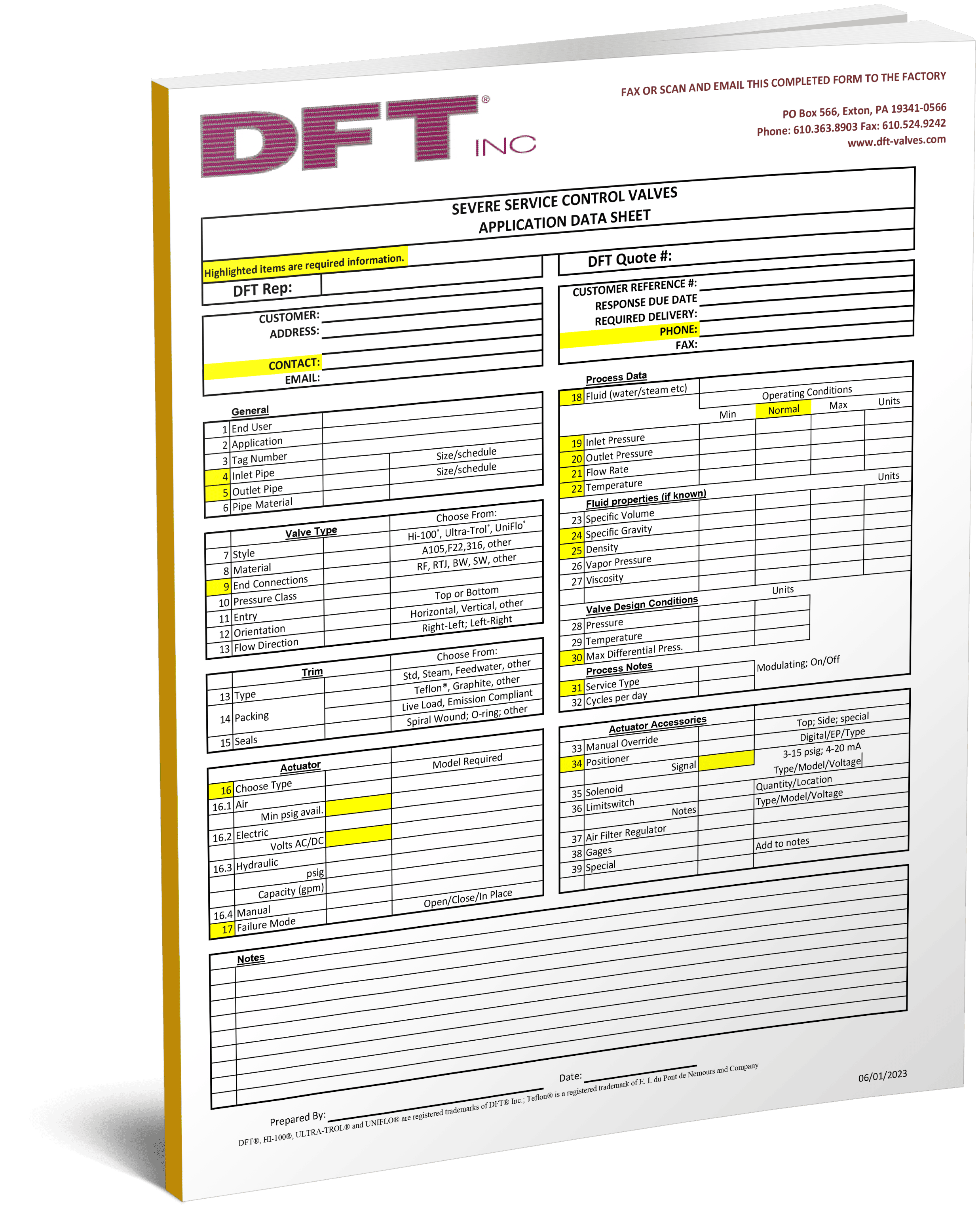 Control Valve Data Sheet