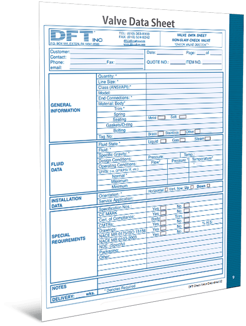 Check Valve Data Sheet