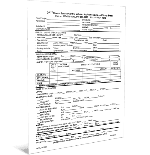 Control Valve Data Sheet